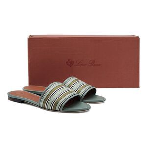 Loro Piana The Suitcase Stripe Sandals - Fabric and Leather - Blue 37.5 7 $750